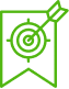Icône verte et stylisée représentant une cible avec une flèche la touchant au centre, le tout sur un étendard à fanion, symbolisant l'atteinte d'un objectif.
